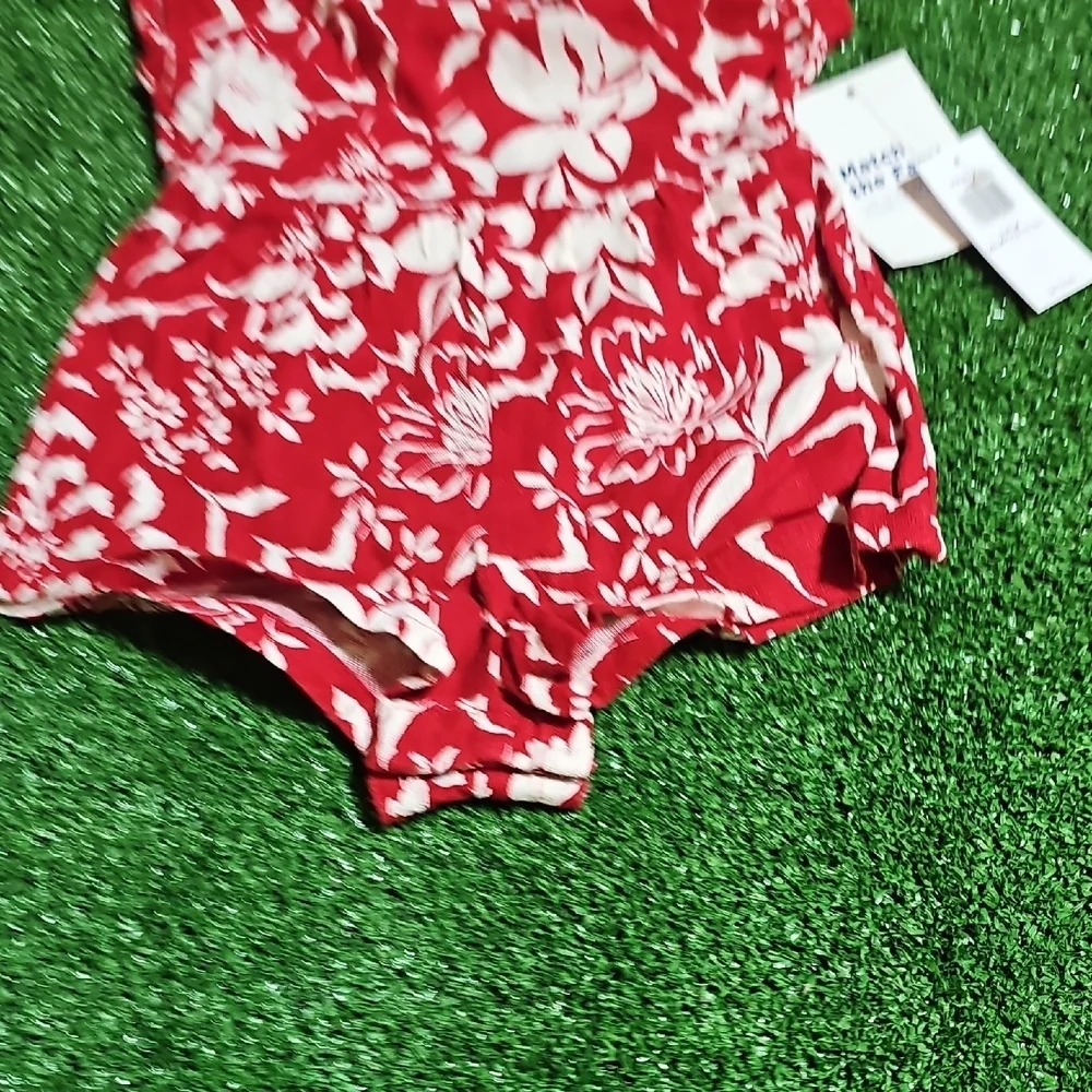 Old Navy Red and White Floral Baby Romper